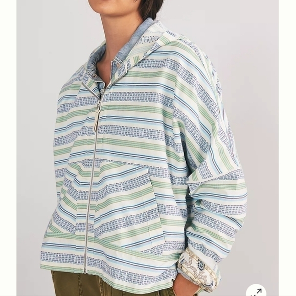 NWT Anthropologie Striped Zip Up Jacket with Hoodie. Size S/M - Picture 1 of 16